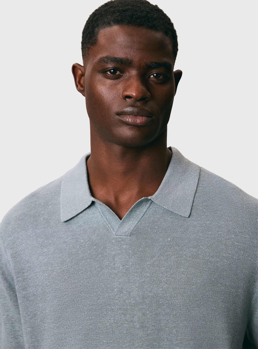 Calvin Klein Linen Blend Open Collar Polo Shirt - Light Blue