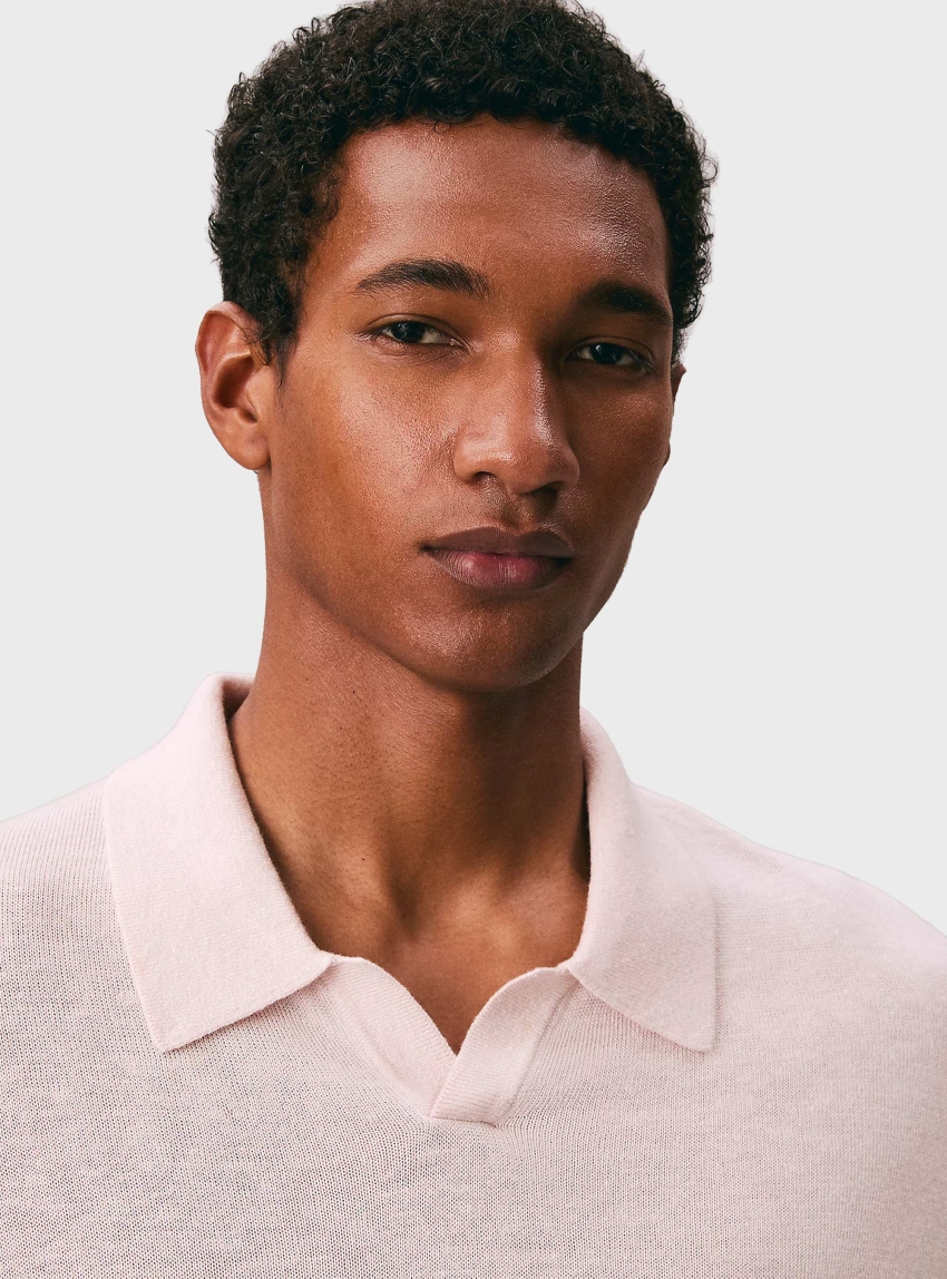 Calvin Klein Linen Blend Open Collar Polo Shirt - Peach
