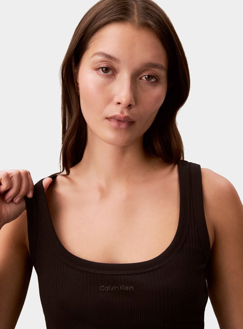 Calvin Klein Slim Ribbed Cotton Tank Top - Black
