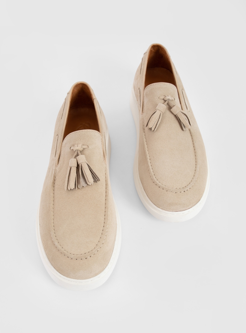 Riviera Suede Tassel Loafers - Light Beige