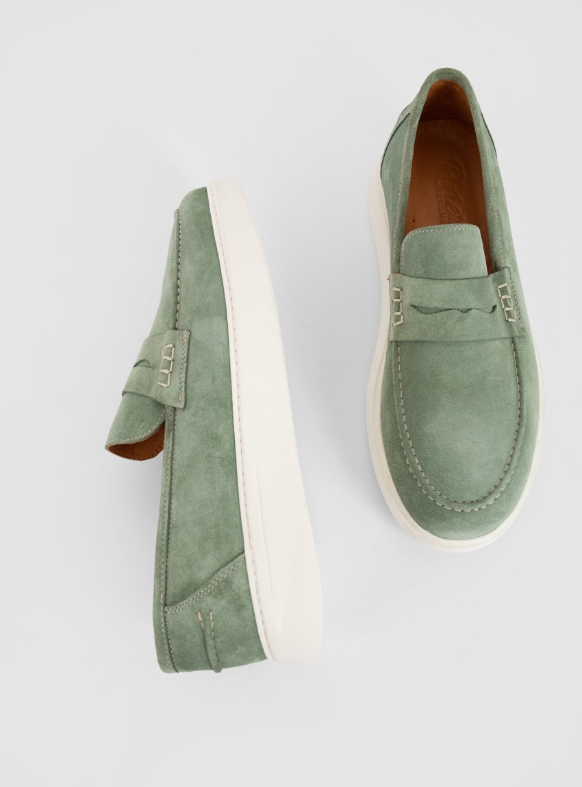 Riviera Suede Penny Loafers - Pale Green