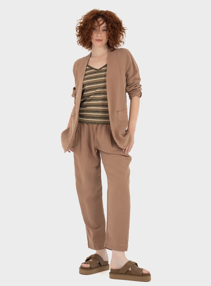 Deha Satin Back Linen Blazer - Light Brown