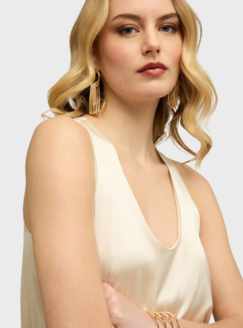 Motivi Wide shoulder satin top - Ecru