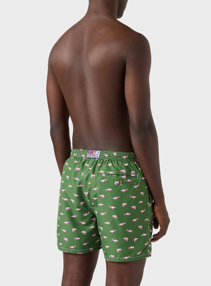MC2 Saint Barth Lighting Micro Fantasy Swimshorts Shark On Shark 5221 - Olive