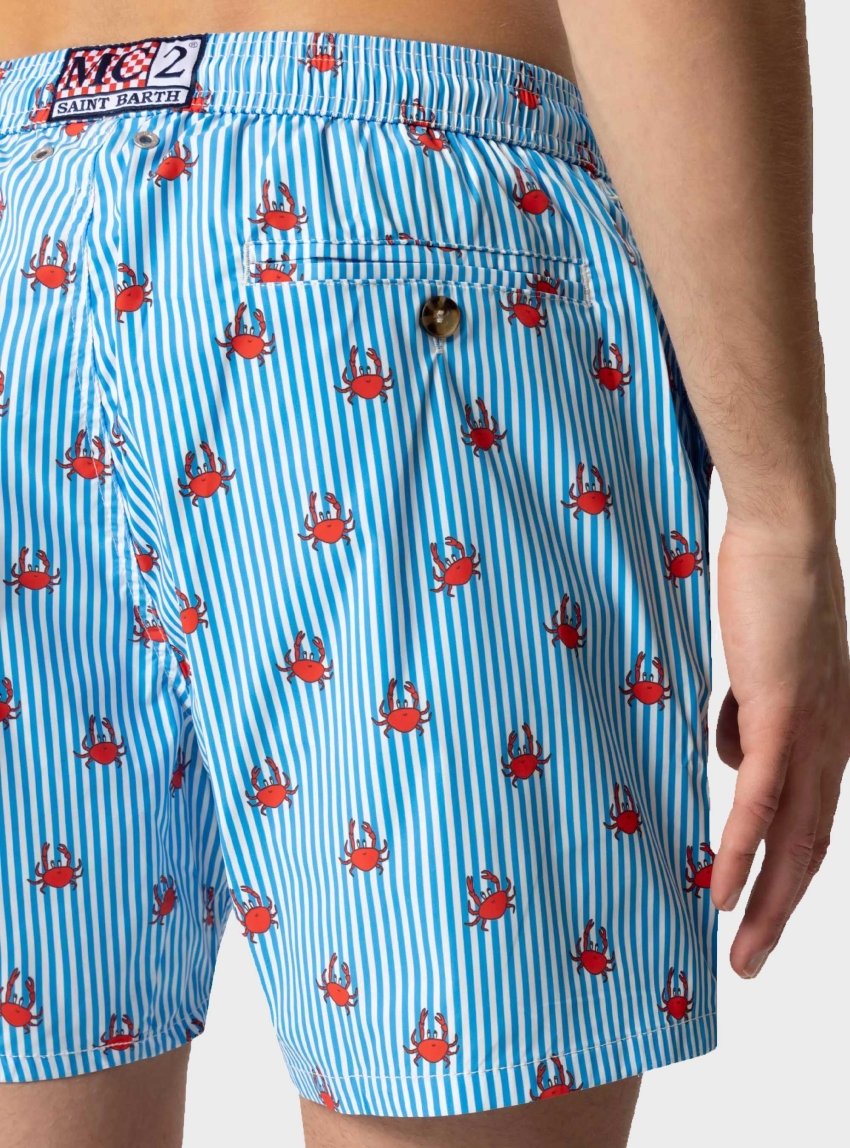 MC2 Saint Barth Lighting Micro Stretch Swimshorts Crabs Stripes S 17 - Striped Light Blue