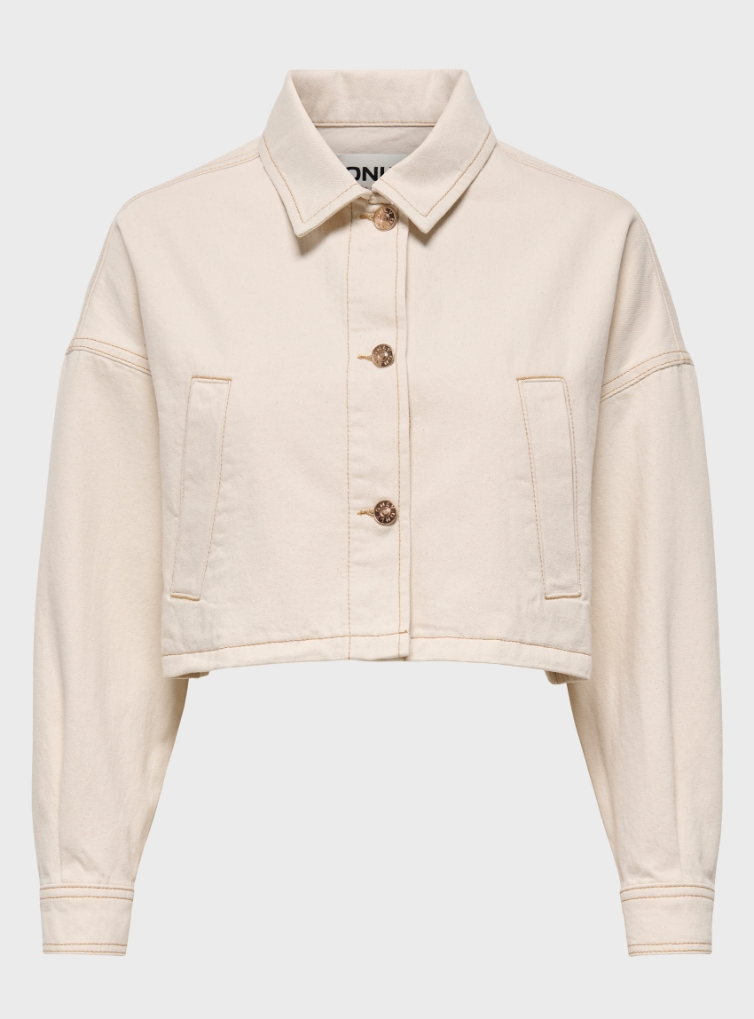 Only Frankie Cropped Denim Jacket - Ecru