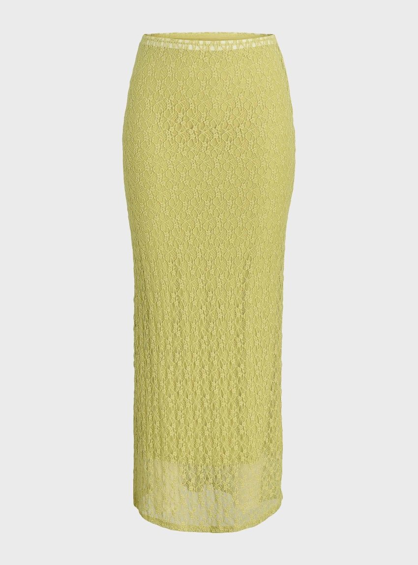 JJXX Monroe Straight Mid Waist Lace Skirt - Yellow