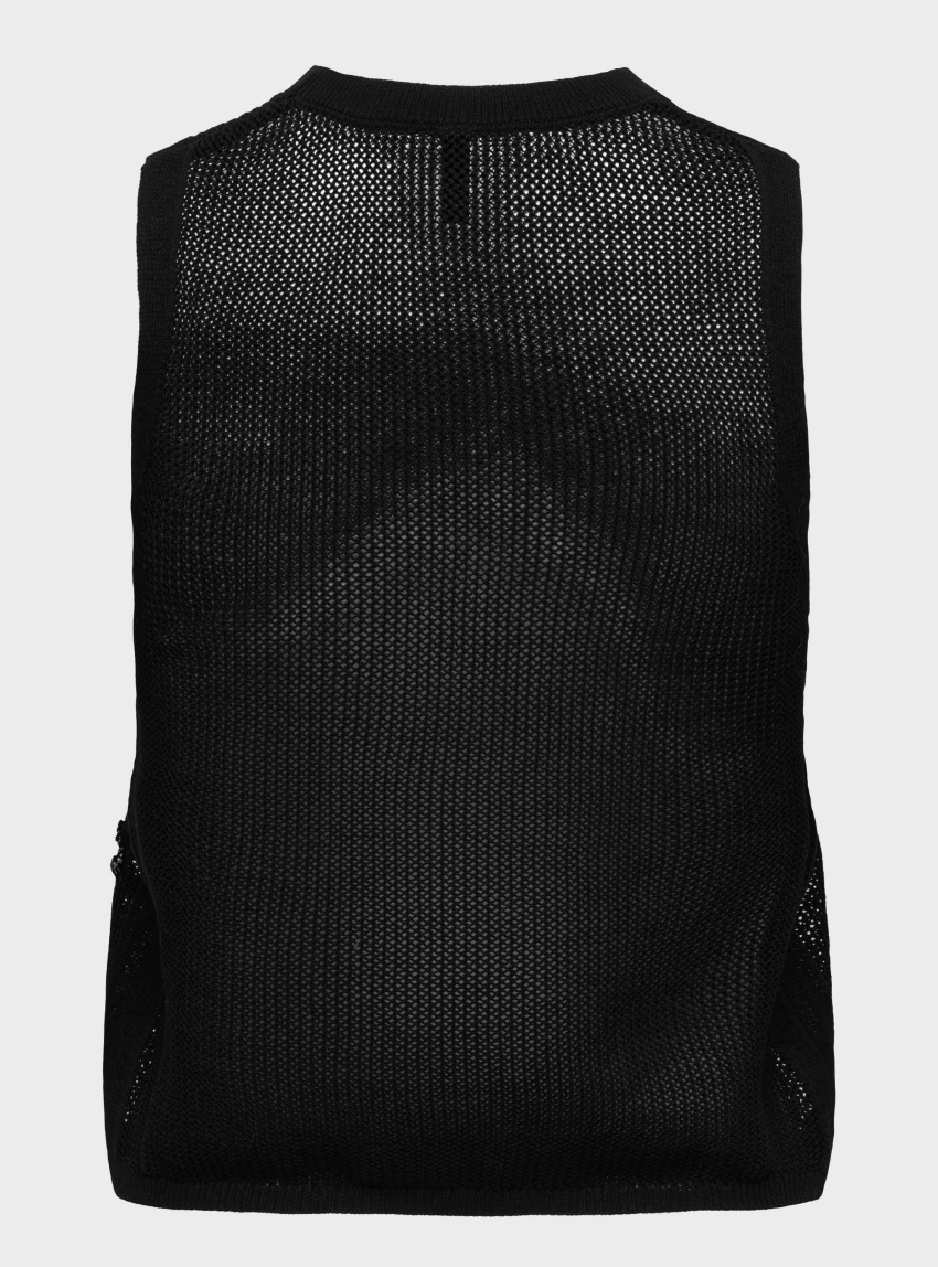 Only Ivy Sleeveless Pearl O-Neck Top - Black