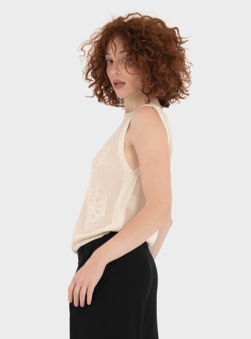 Only Ivy Sleeveless Pearl O-Neck Top - Ecru