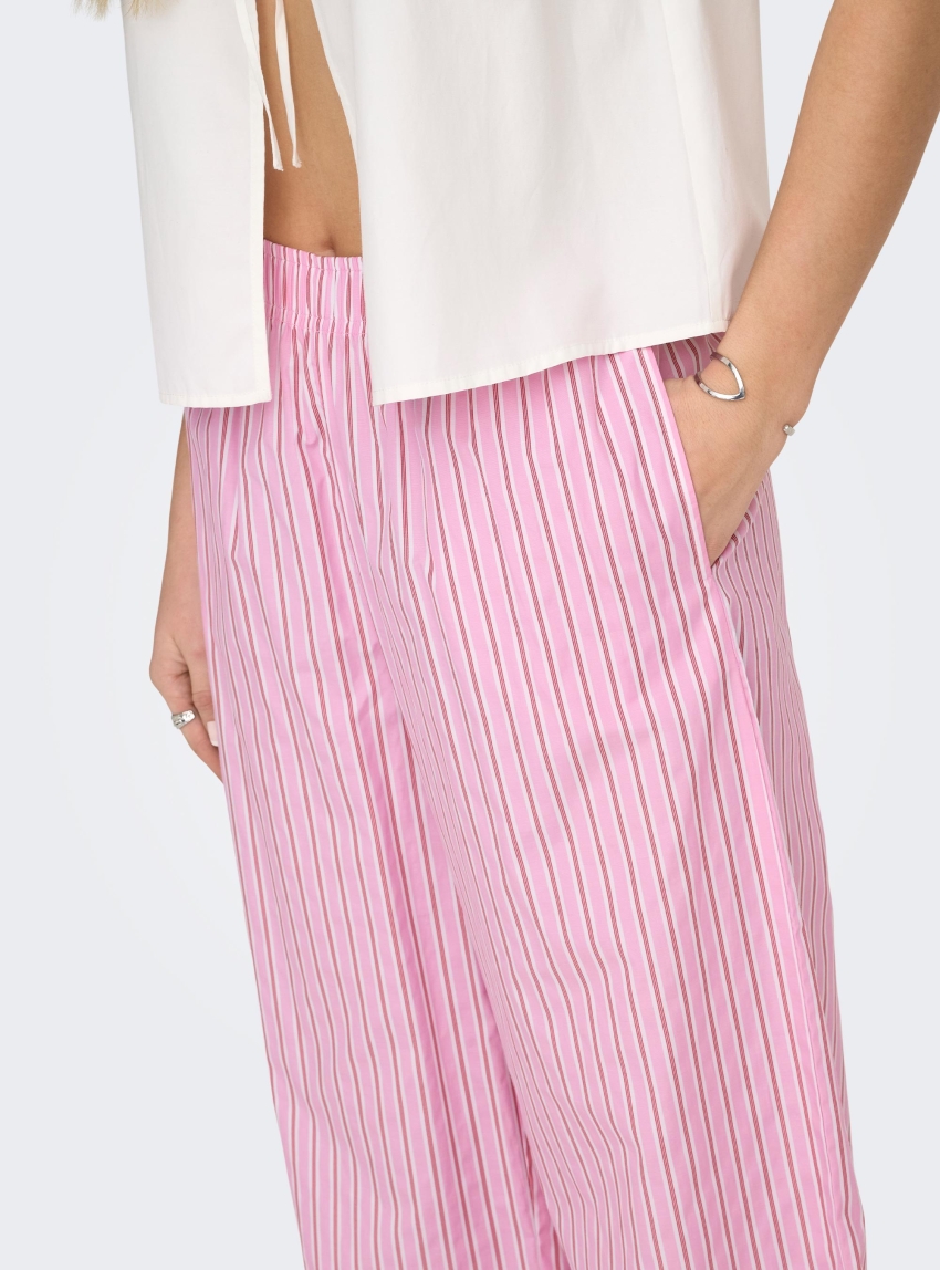 Only Loris Striped Wide Pull Up Pants - Lilac