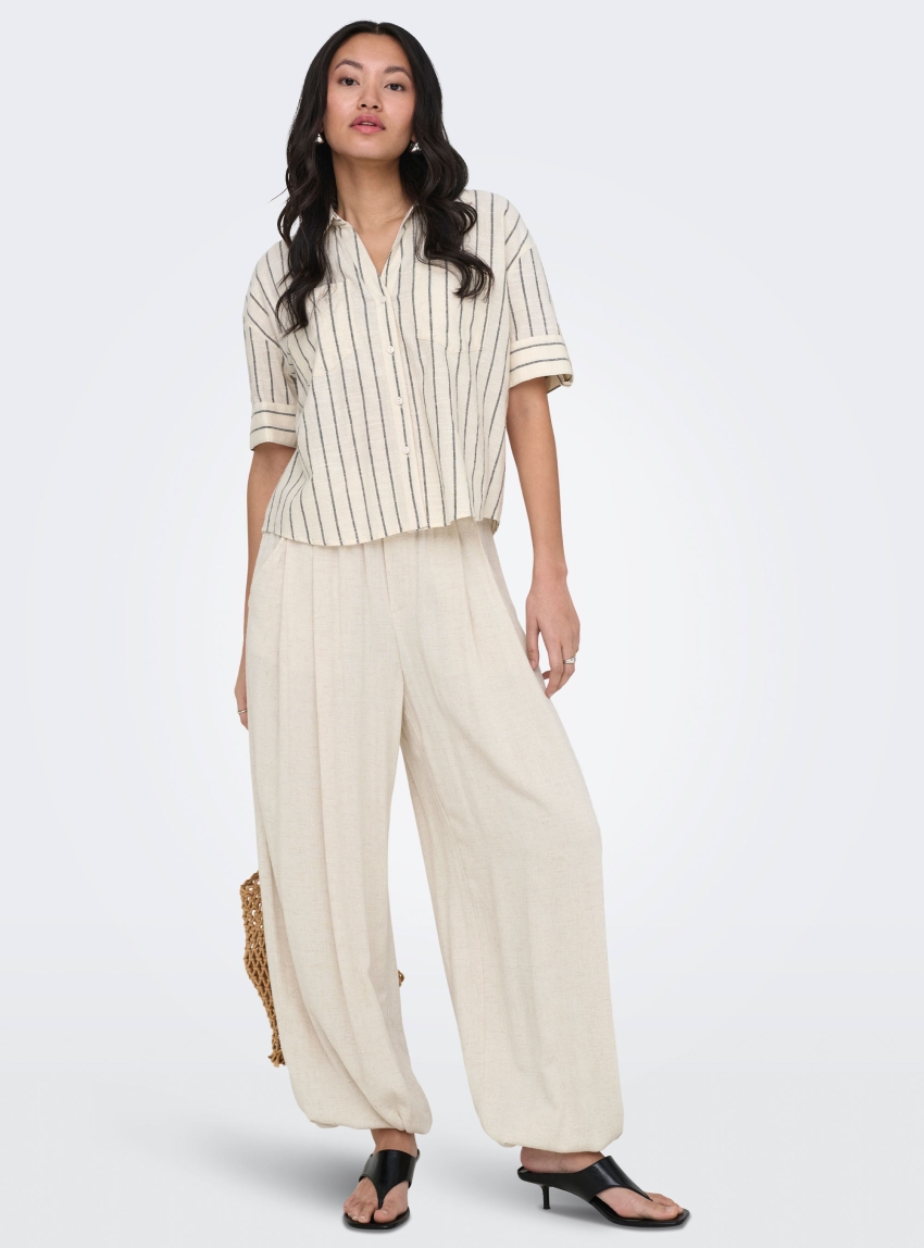 Only Siesta Mid Waist Linen Baggy Barrel Pants - Off White