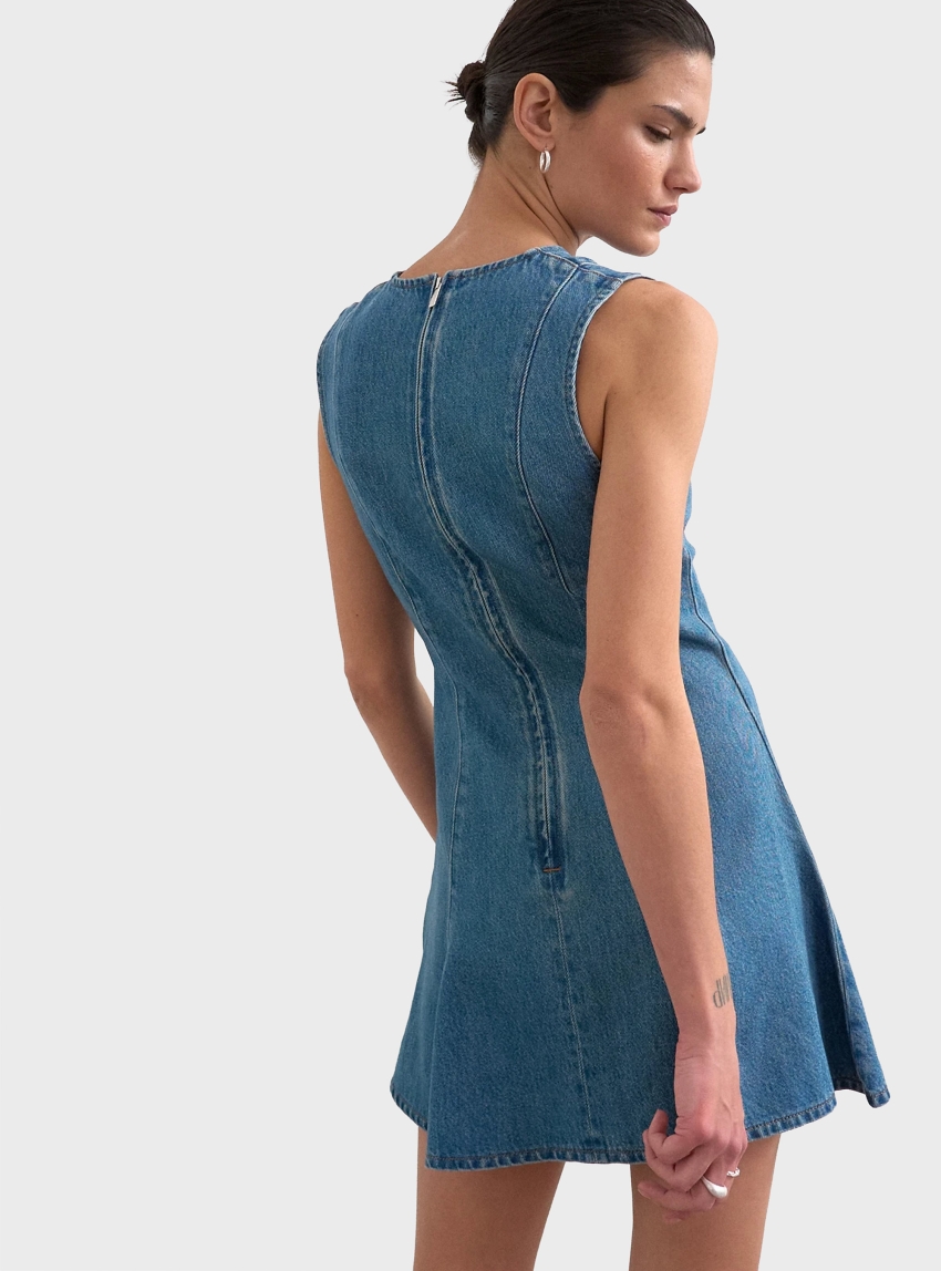 Topshop Lena Sleeveless Mini Denim Dress - Medium Aged Denim