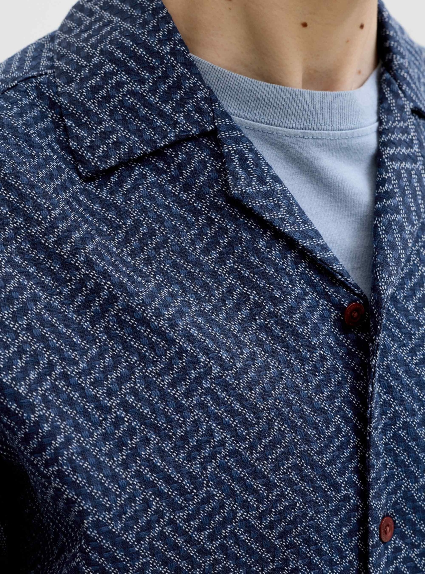 Jack & Jones Premium Winson Print Dobby Shirt - Blue