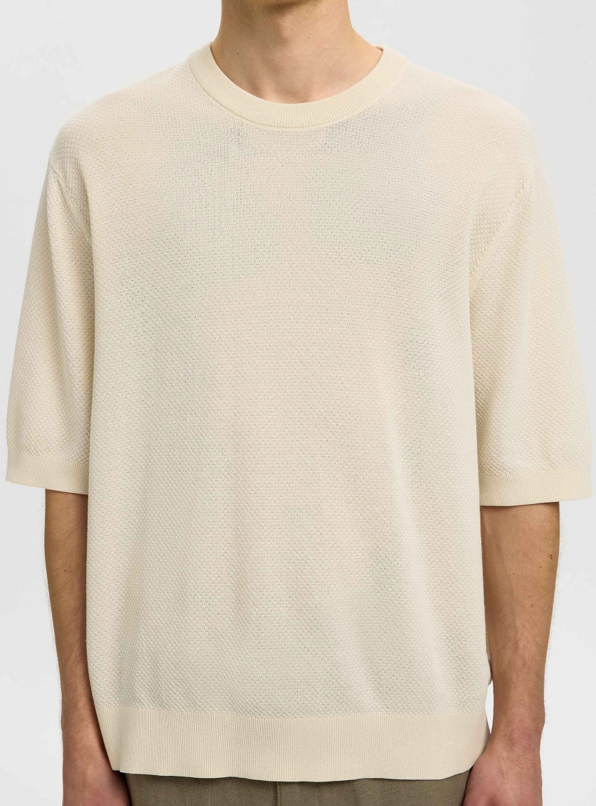 Selected Torino Relaxed Structure Crew Neck Tee - Ecru