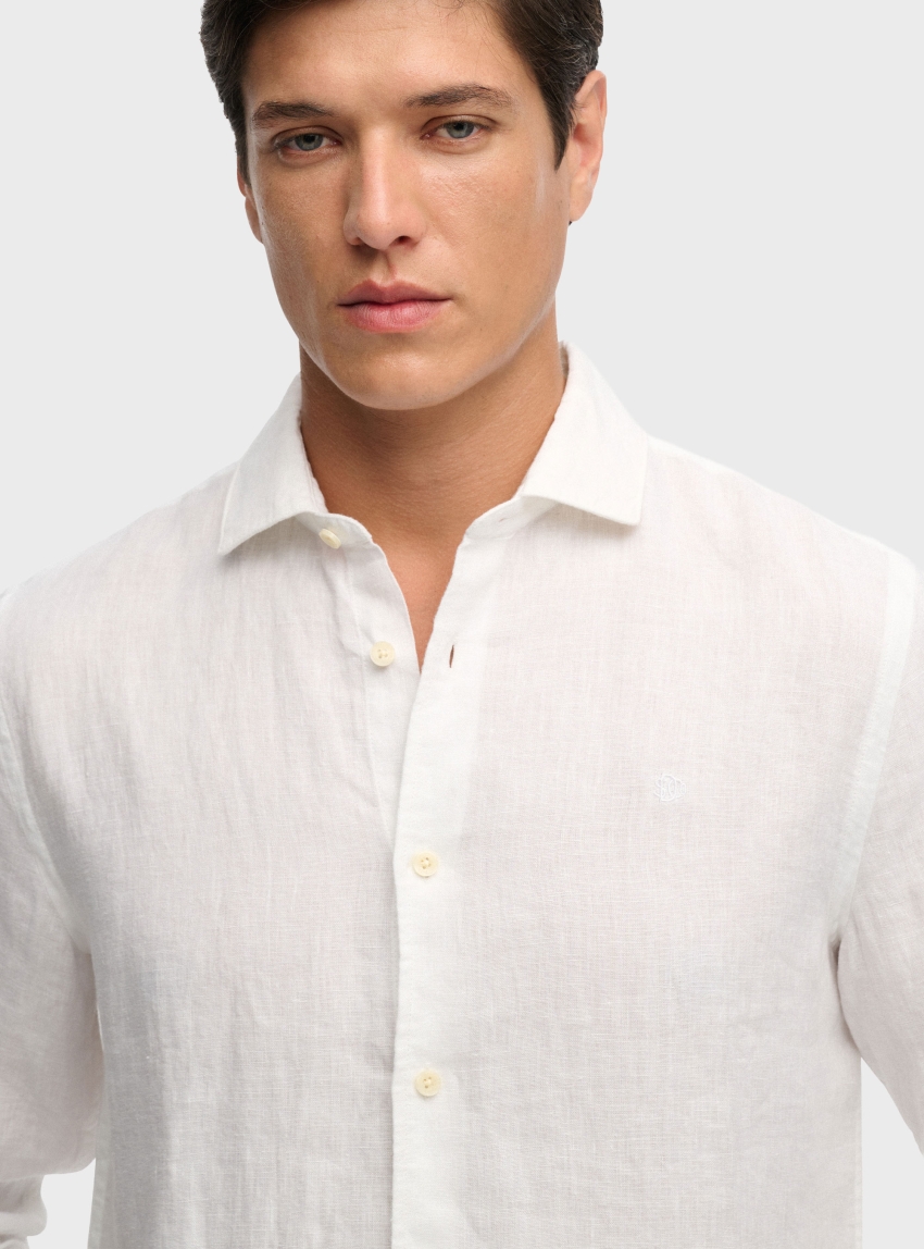 Superdry Riviera Long Sleeve Linen Shirt - White