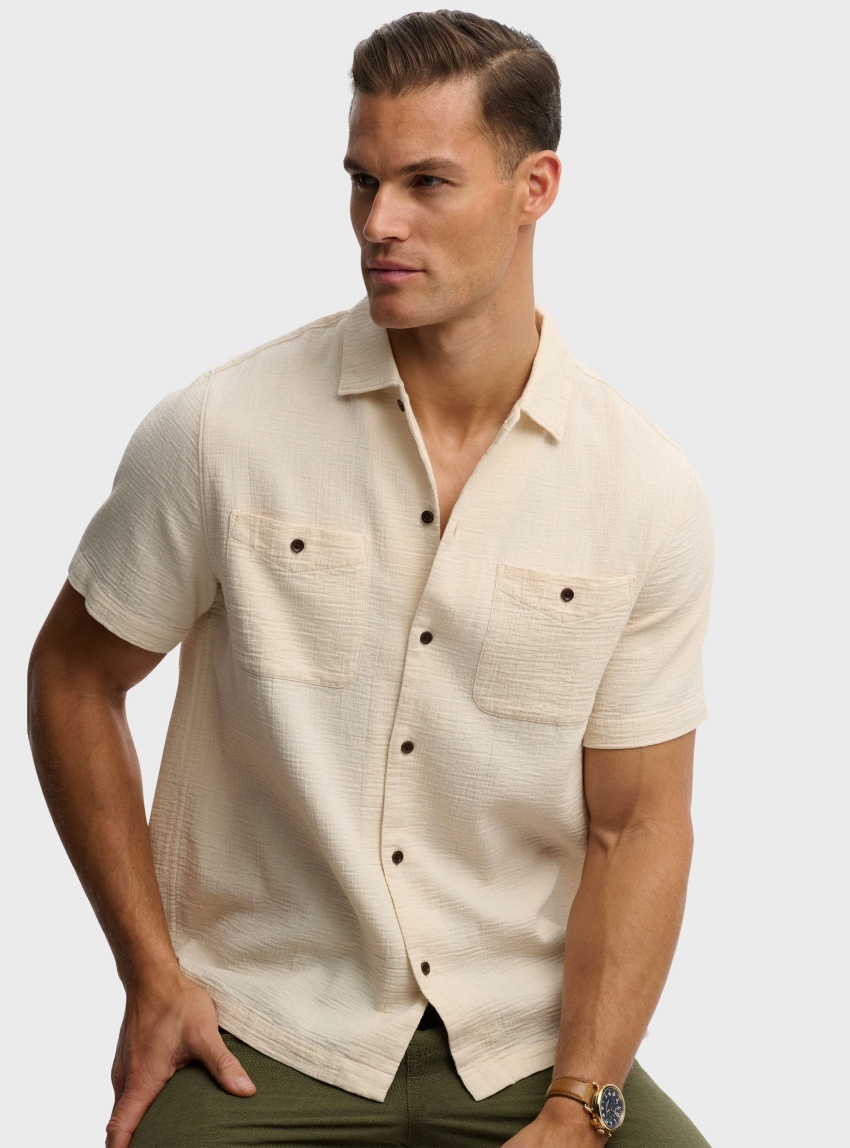Superdry The Merchant Store - Textured Short Sleeve Shirt - Beige
