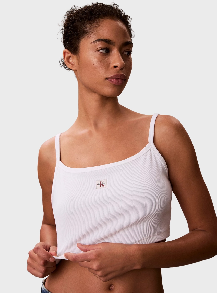 Calvin Klein Cropped Ribbed Cotton Cami Top - White
