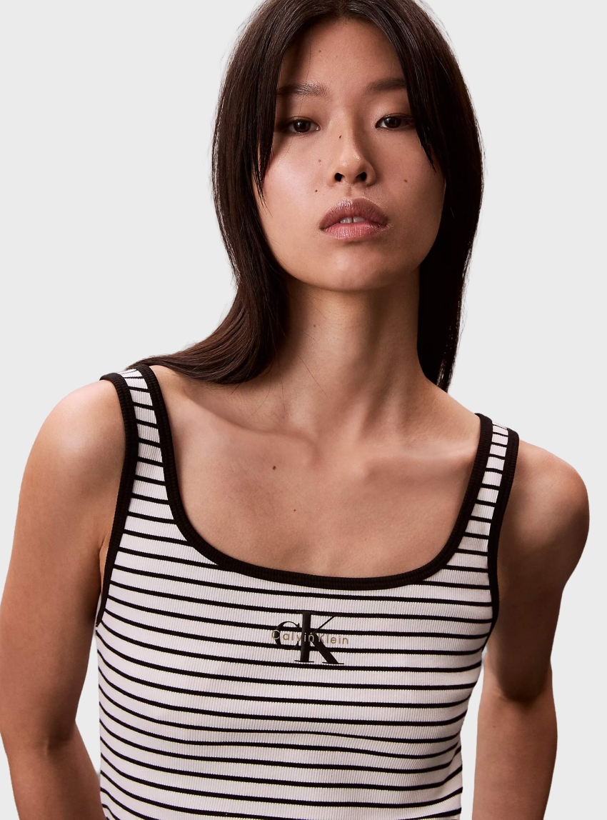 Calvin Klein Scoop Neck Ribbed Tank Top - Black