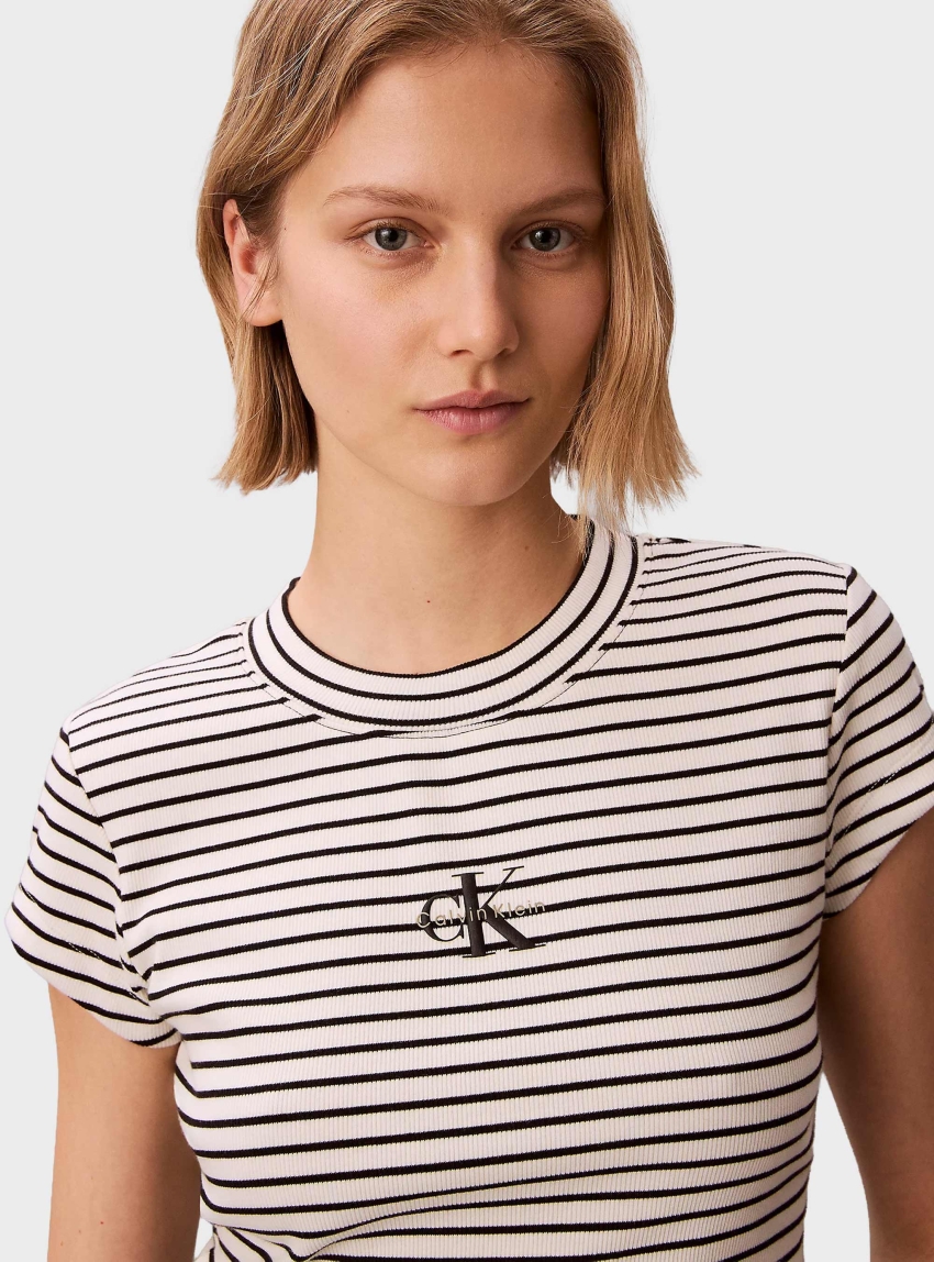 Calvin Klein Slim Ribbed Stripe T-shirt - Black