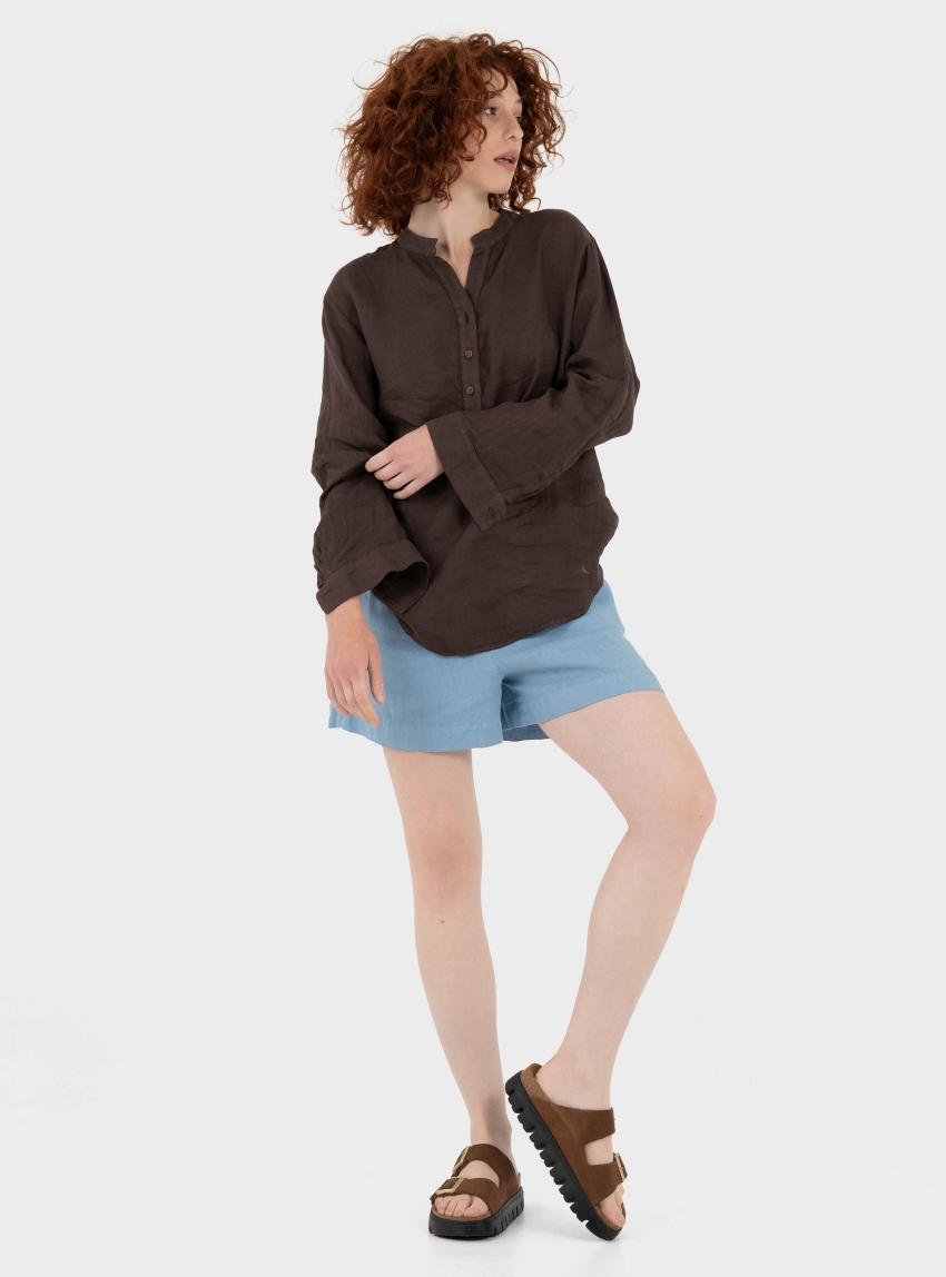 Black & Black  Relaxed Linen Shirt - Brown