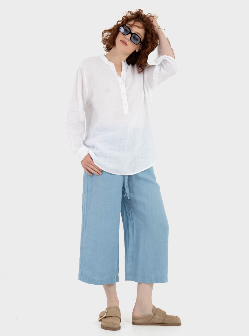 Black & Black  Relaxed Linen Shirt - White