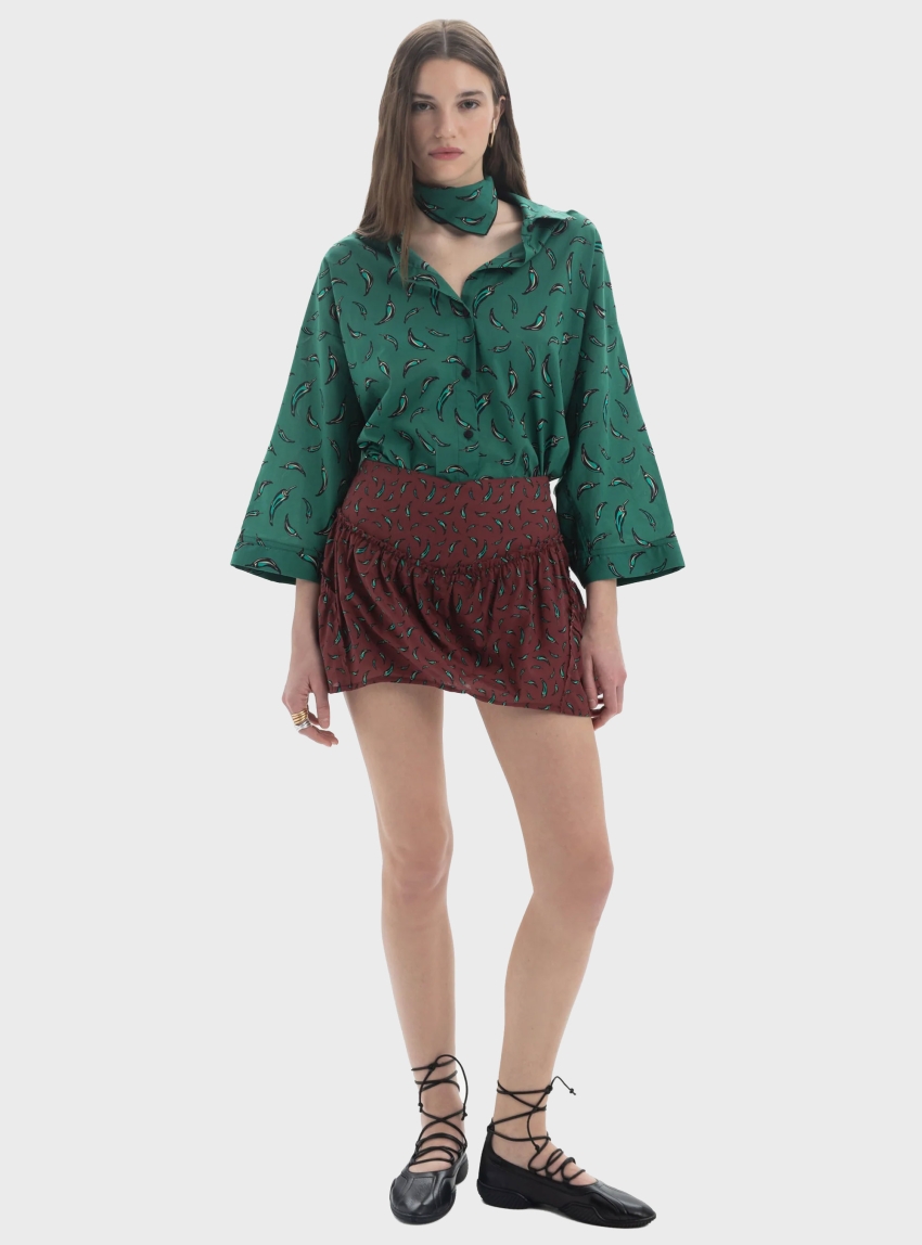 Black & Black  Three-Quarter Sleeves Shirt - Green