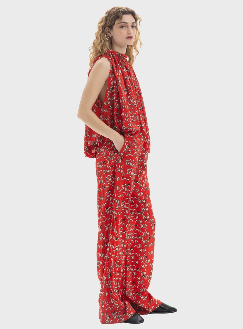Black & Black  Relaxed Straight-Leg Pants - Red