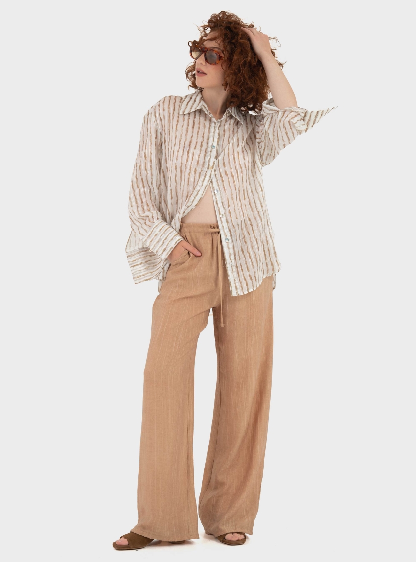 Black & Black  Oversized Shirt - Beige