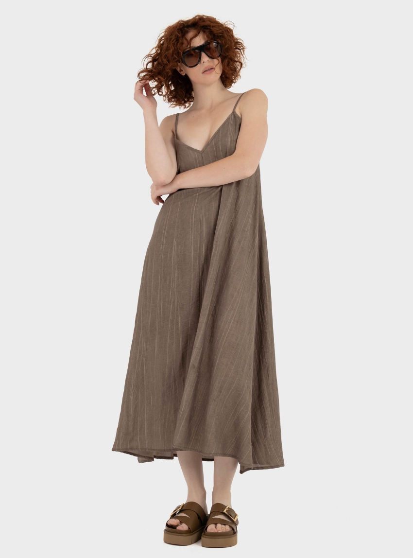Black & Black  Long Slip Dress - Dark Brown