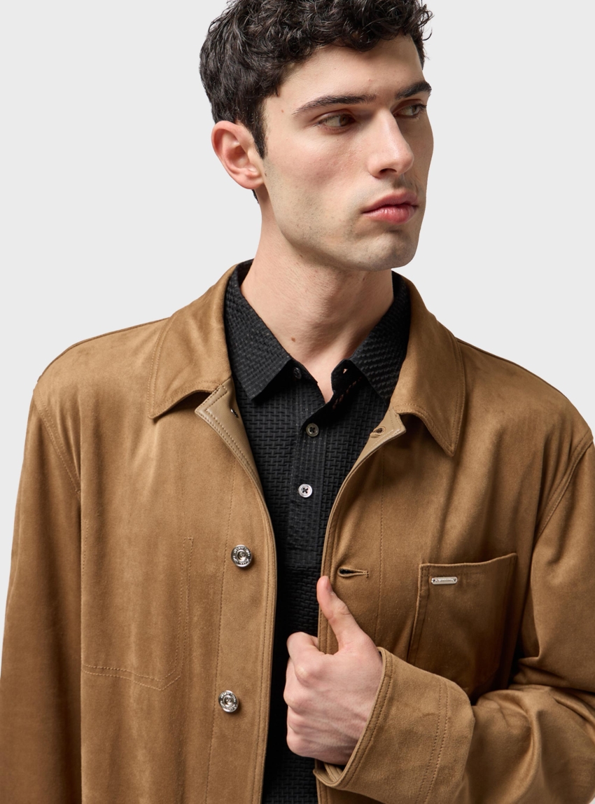 Gianni Lupo Suede Overshirt - Dark Beige
