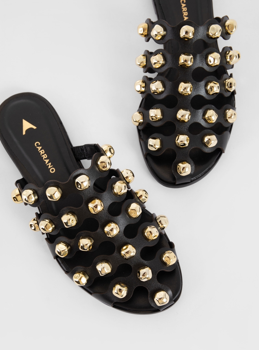 Carrano Flat Sandals With Studs - Black