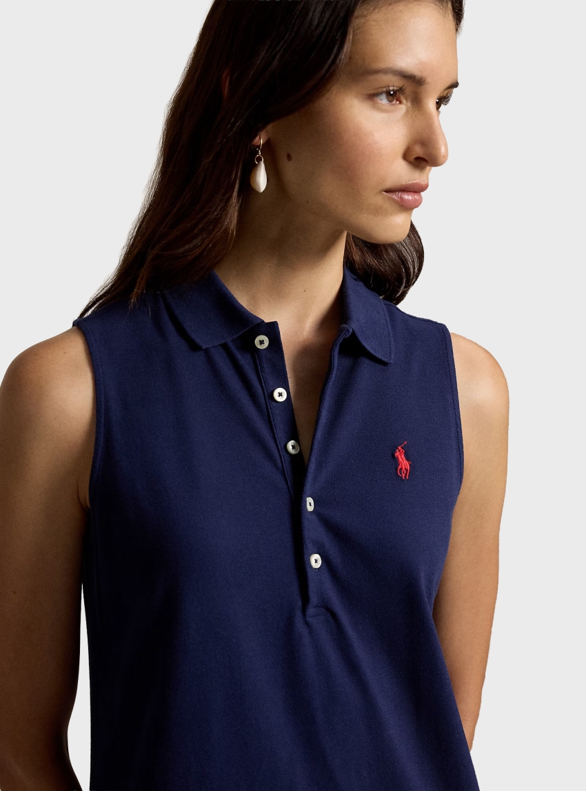 Polo Ralph Lauren Stretch-Cotton Sleeveless Polo Dress - Navy