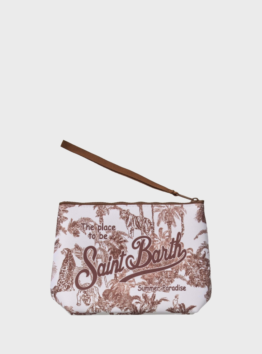 MC2 Saint Barth Aline scuba pouch with pink jungle oceania print - Brown