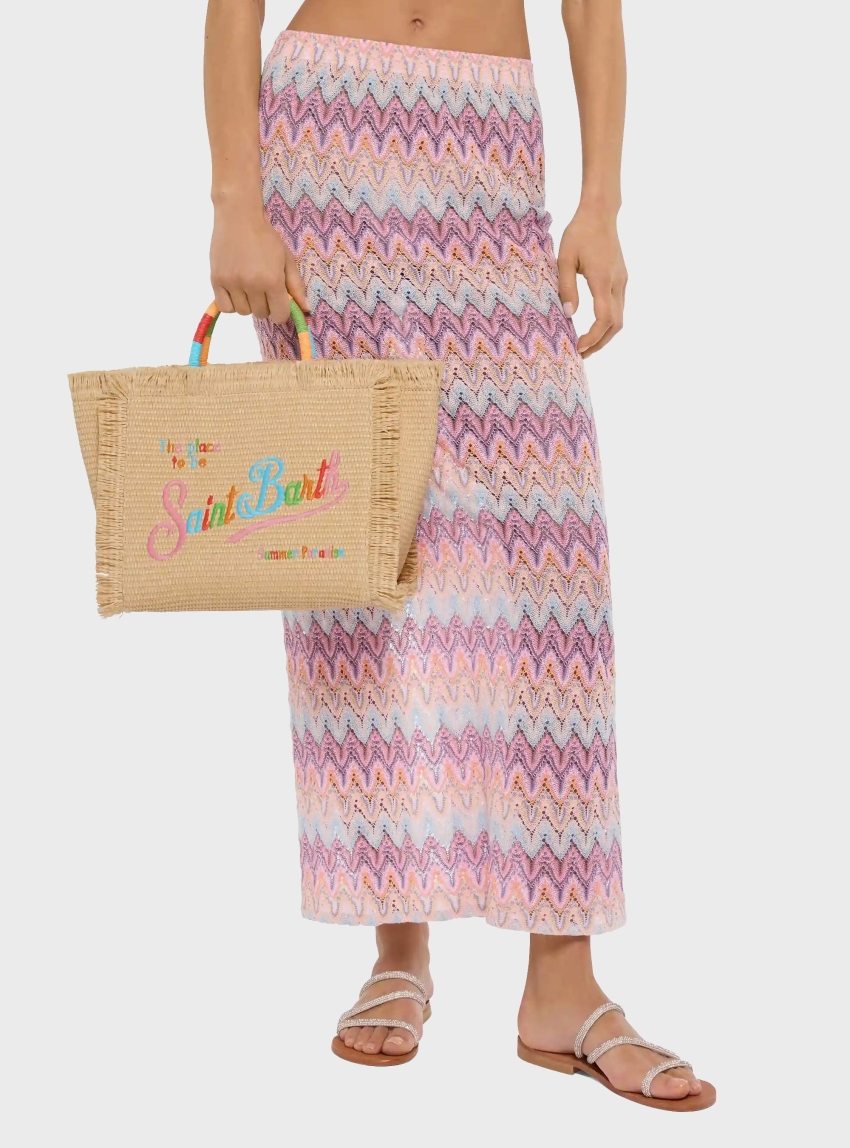 MC2 Saint Barth Colette Straw effect handbag with multicolor logo embroidery - Natural