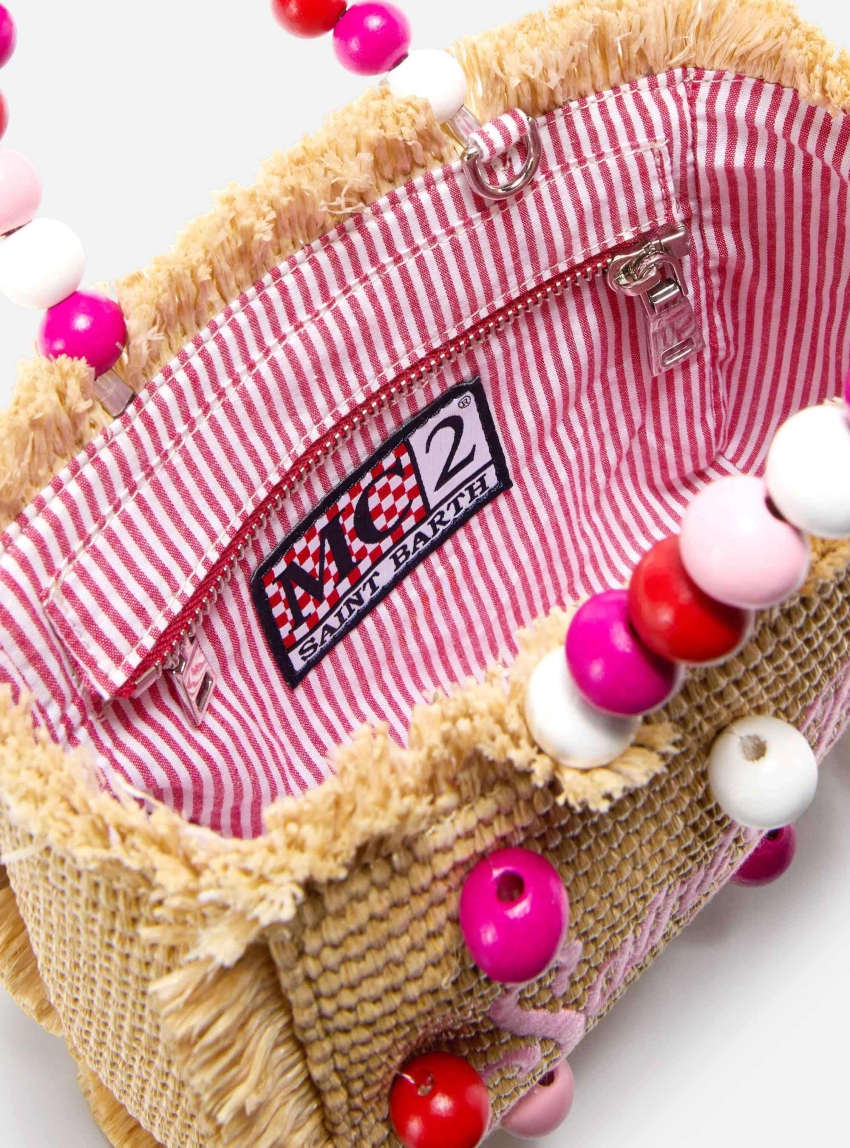 MC2 Saint Barth Vanity mini straw effect bag with beaded handle - Natural