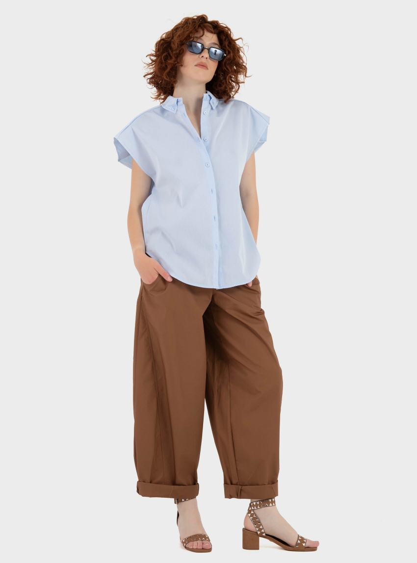 Souvenir Sleeveless Oversized Shirt - Sky Blue