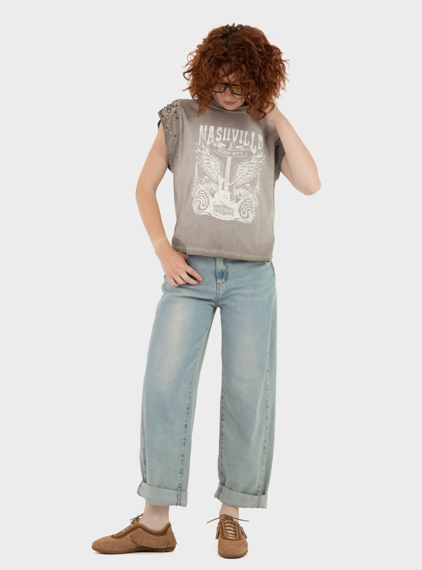 Souvenir T-Shirt With Studs - Olive