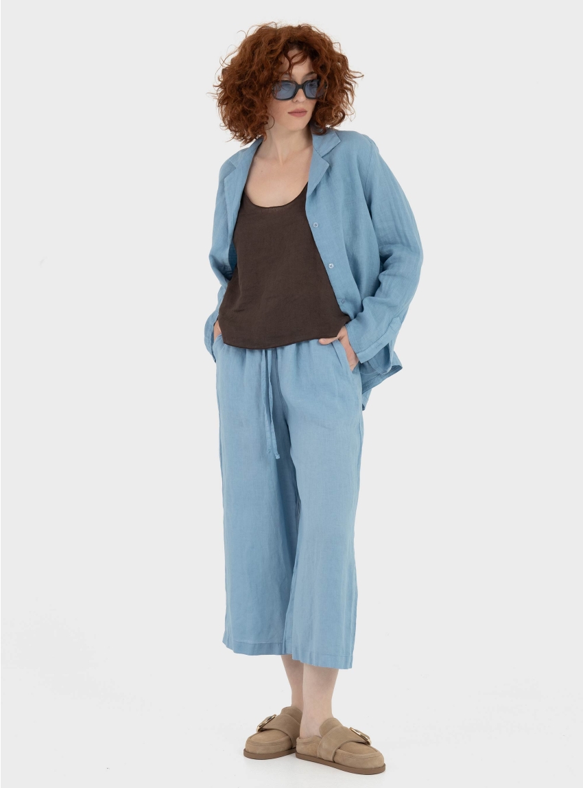 Black & Black  Linen Shirt - Light Blue