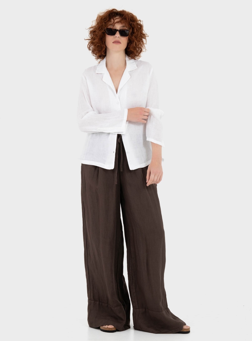 Black & Black  Linen Shirt - White