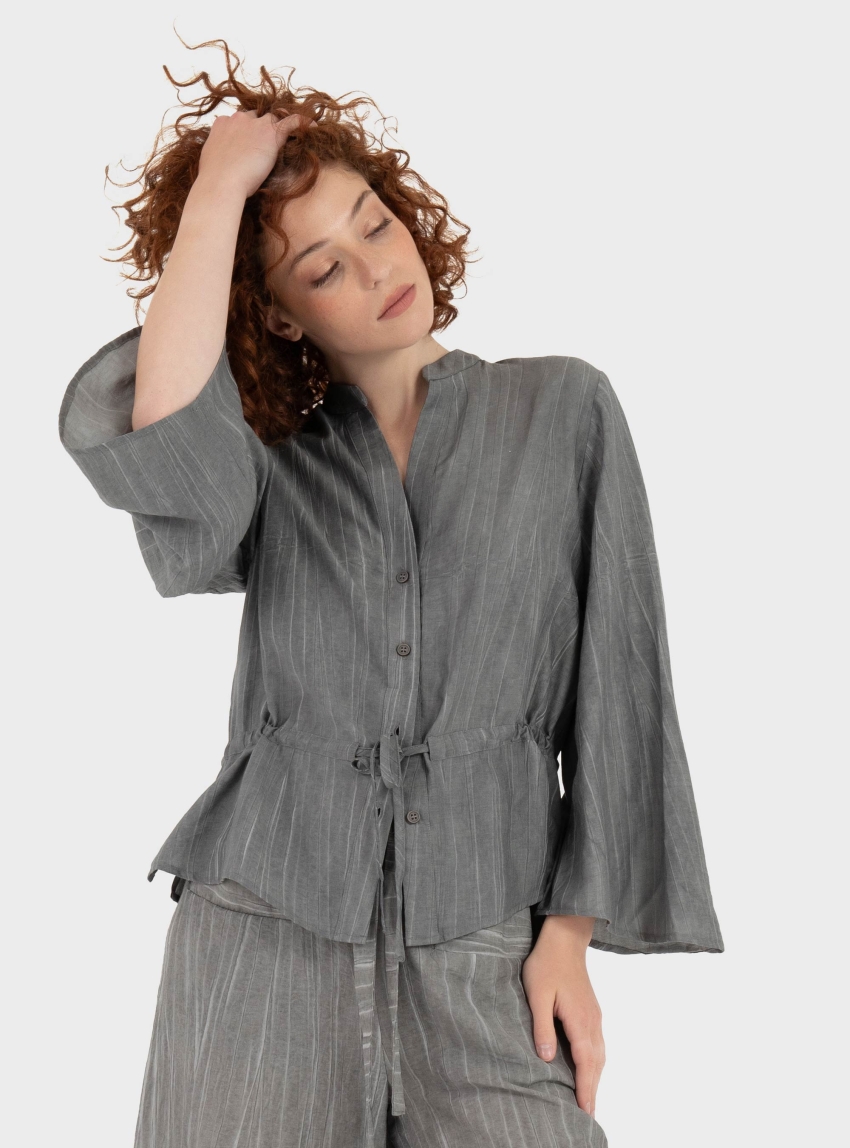 Black & Black  Drawstring Waist Shirt - Grey