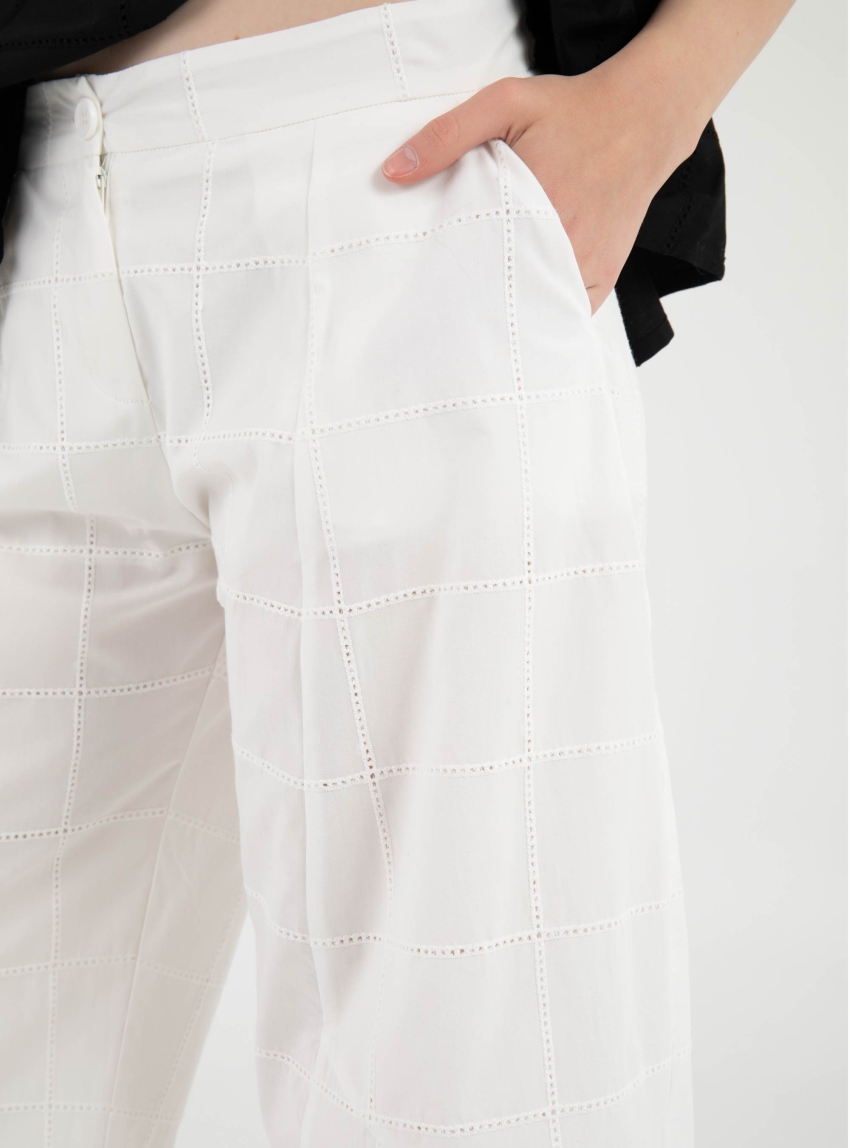 Black & Black  Cropped Pants - White