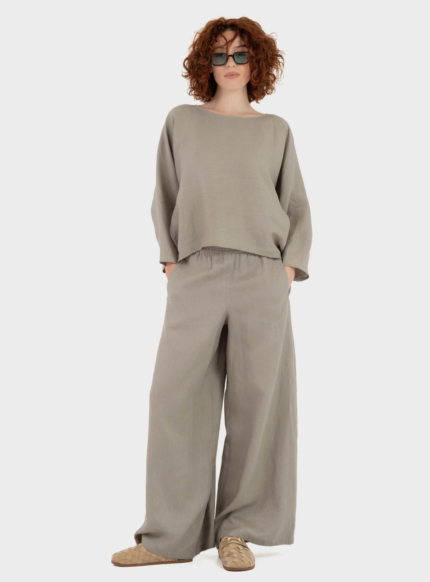 Drykorn Ceiling Wide Linen Trousers - Pumice Stone