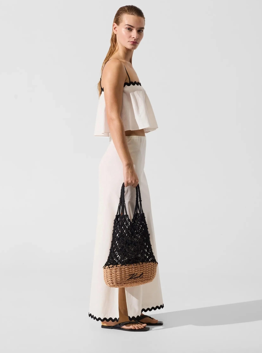Karl Lagerfeld Signature Macramé Beach Bag - Natural