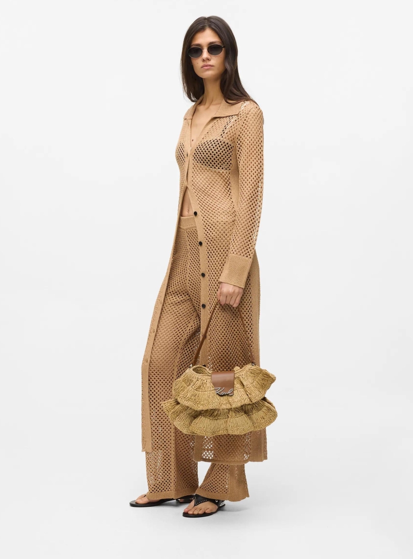 Karl Lagerfeld K/Signature Ruffle Shoulder Bag - Tan