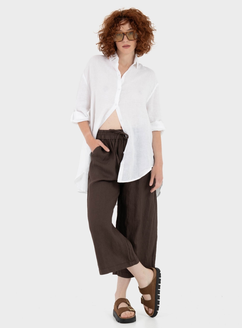 Black & Black  Linen Shirt - White
