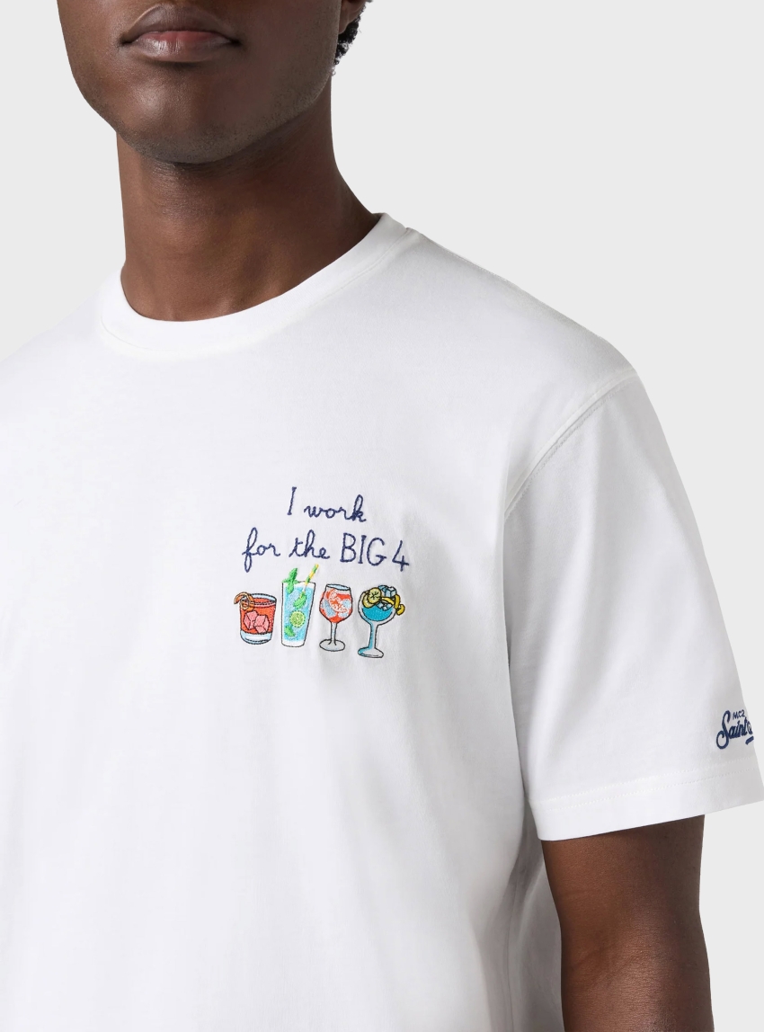 MC2 Saint Barth Portofino T-shirt with I Work For The Big 4 embroidery - White