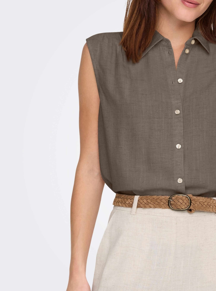 Only Siesta Sleeveless Linen Shirt - Brown