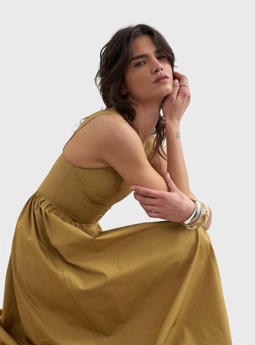 Topshop Millie Contrast Maxi Sundress - Khaki