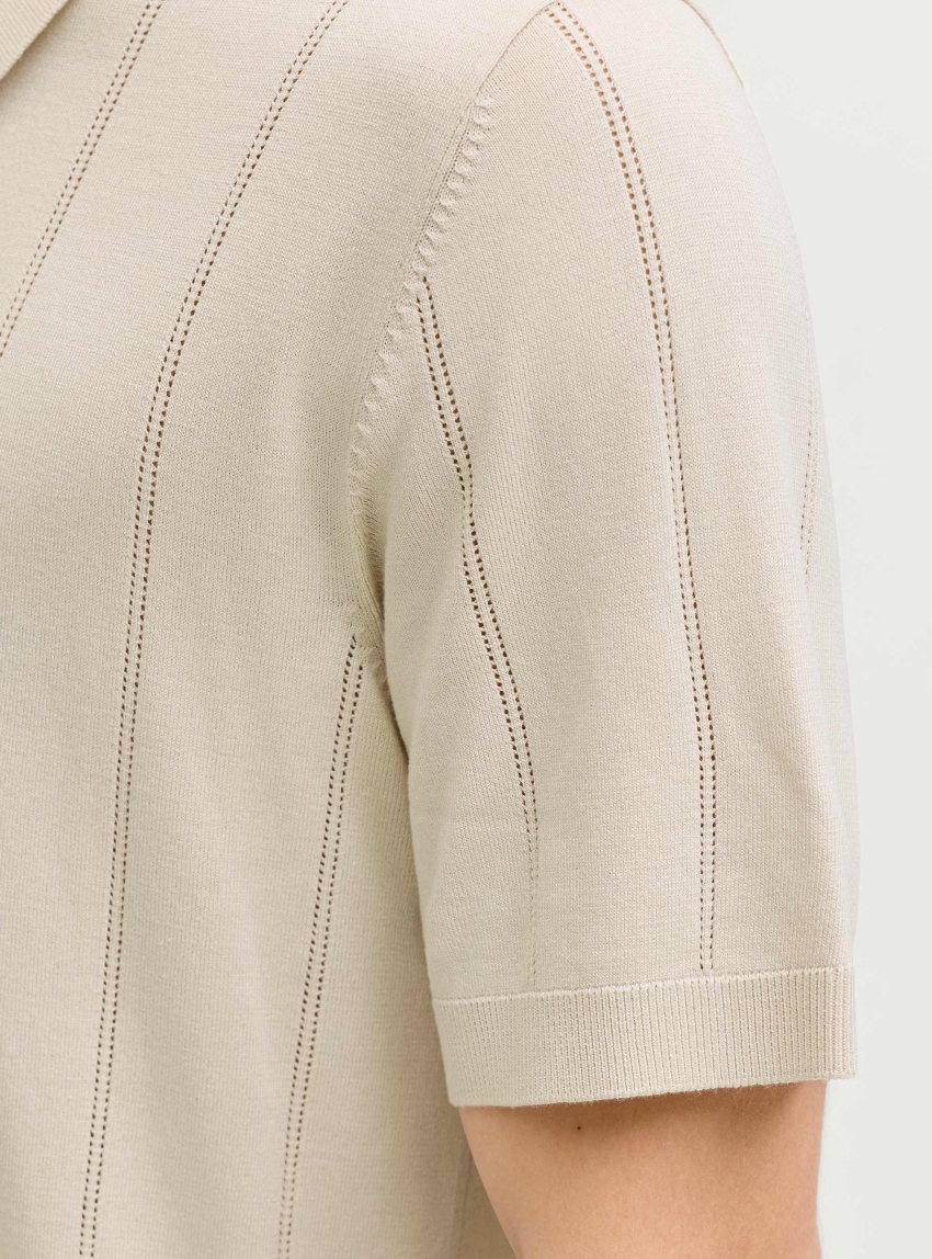 Jack & Jones Premium William Structure Knit Polo - Light Beige