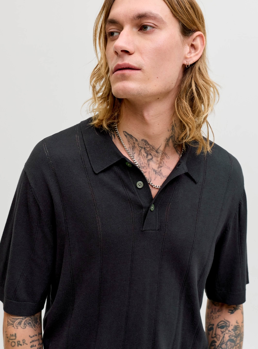 Jack & Jones Premium William Structure Knit Polo - Black